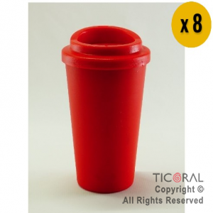 VASO TERMICO DE PLASTICO CAFE TIPO STARBUCKS ROJO 300 CC X 8